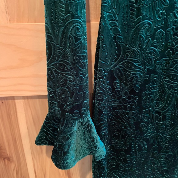 Neiman Marcus Vintage Dark Green Embossed Damask Velvet Long Sleeve Dress Size S - Picture 4 of 5